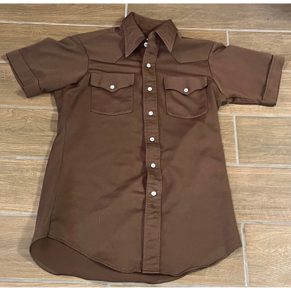 Vintage Lee Mens Brown Western Pearl Snap Shirt Short Sleeve Small Made in USA - Picture 3 of 6